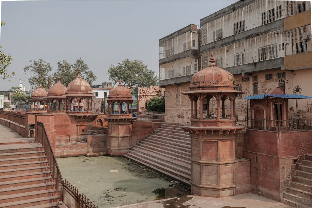 services-img Beautiful old structures and ghats in Vrindavan, India showcase traditional architecture.
